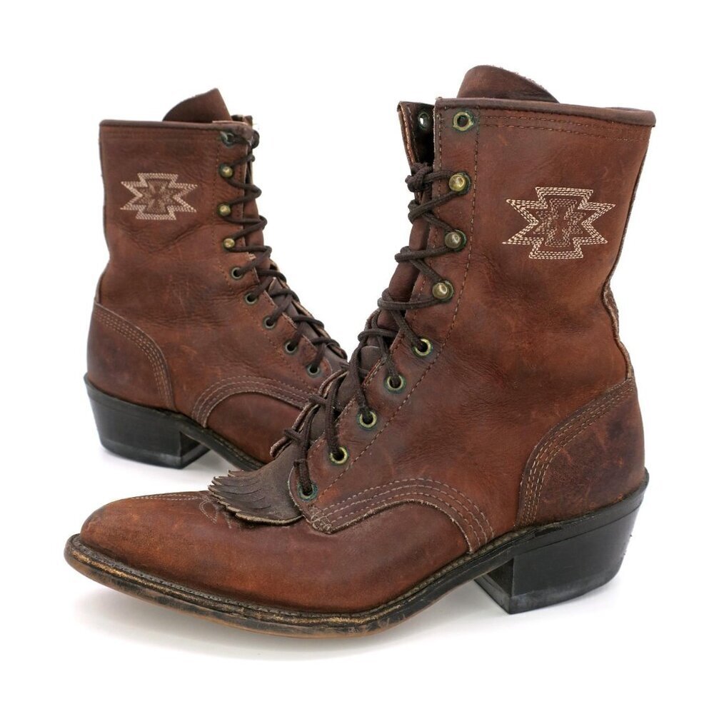 Vintage Abilene Southwestern Kiltie Boots Western Granny Roper Lace-up Sz 5.5 M